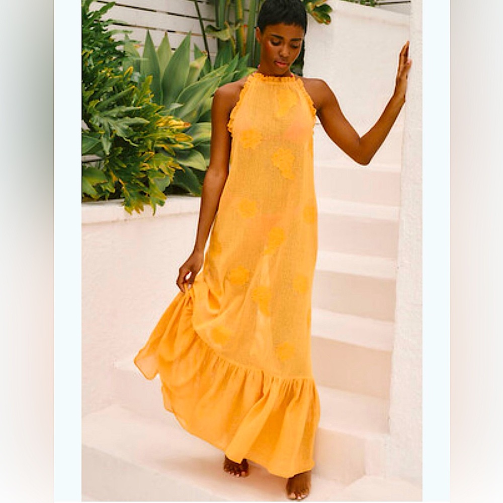 ANTHROPOLOGIE The Malika Mango Color Crochet Dress